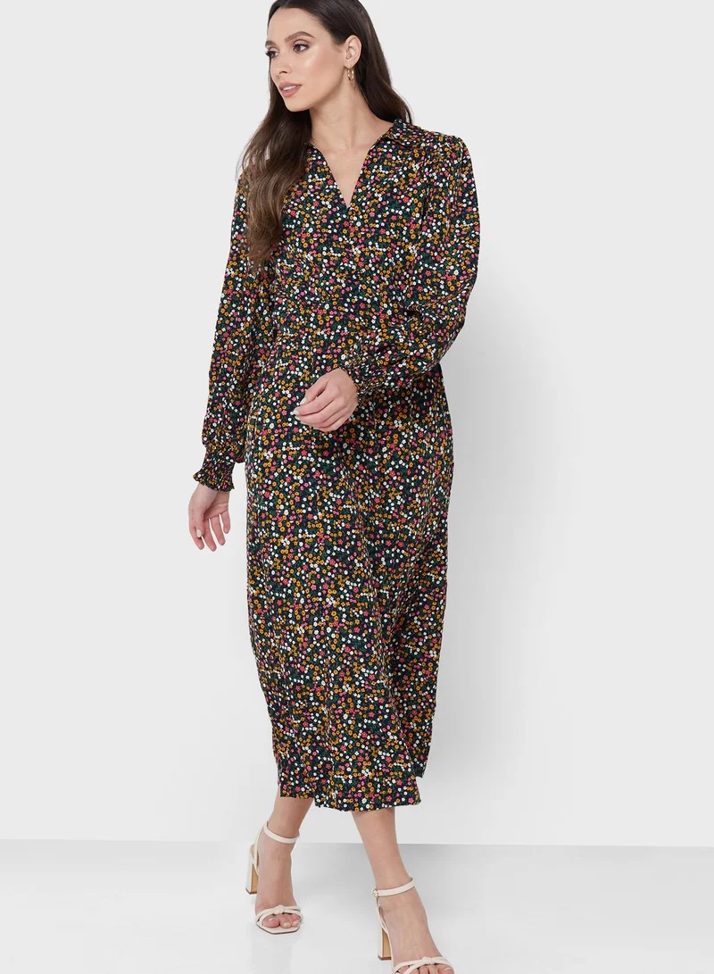 Louche Floral Print Balloon Sleeve Pocket Detail Dress