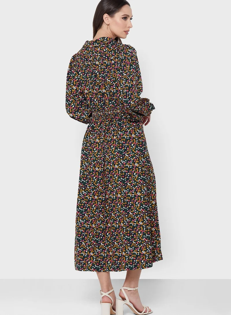 Louche Floral Print Balloon Sleeve Pocket Detail Dress