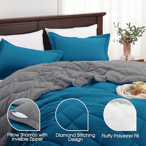 Basic Beyond Queen Comforter Set - Blue Comforter Set Queen, Reversible Bed Comforter Queen Set for All Seasons, Algiers Blue/Charcoal Gray, 1 Comforter (88"x92") and 2 Pillow Shams (20"x26"+2") - Image 4