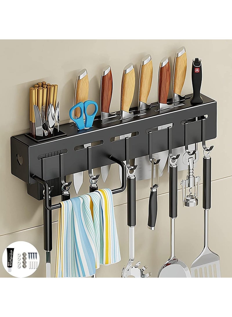 DubaiGallery Stainless Steel Kitchen Wall Shelf,Punch-Free Kitchen Utensils Hanging Shelf with 6 Removable Hooks,Cutlery Holder Organiser Multi-Purpose Suitable for Kitchens,Restaurants and Bars  - Image 4