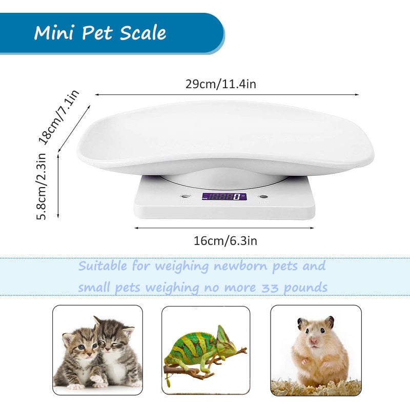 LFGKeng Newborn Kitten & Puppy Weight Scale, Multifunctional Digital Pet Scale, LCD Electronic Small Animal Food Scale, Weighing Max 33lbs, Tray Size 12" x 8", Not for Adult Cats/Dogs (White) - Image 3