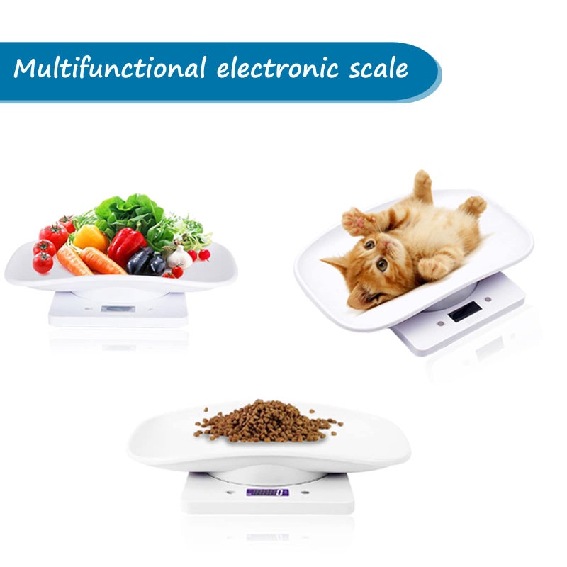 LFGKeng Newborn Kitten & Puppy Weight Scale, Multifunctional Digital Pet Scale, LCD Electronic Small Animal Food Scale, Weighing Max 33lbs, Tray Size 12" x 8", Not for Adult Cats/Dogs (White) - Image 2