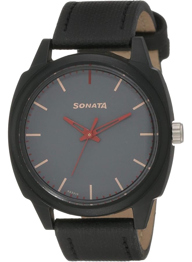 سوناتا ساعة فولت بلس للرجال مقاومة للماء بمينا أسود تناظرية 77086Pl02 - Image 1