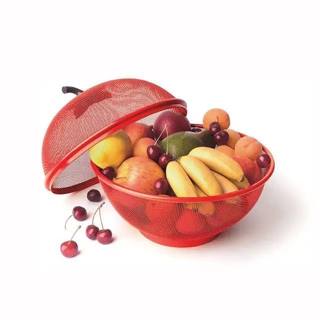 Treeneral Fruit Basket with Net Cover shape Vegetables Fruit Storage box pack1 stainless steel Fruit vegetables BaSket PACK OF 1 - Image 2