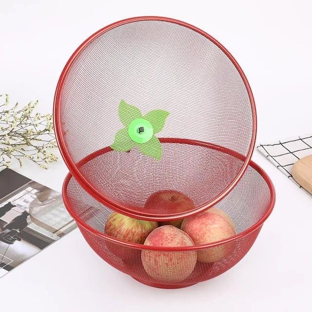 Treeneral Fruit Basket with Net Cover shape Vegetables Fruit Storage box pack1 stainless steel Fruit vegetables BaSket PACK OF 1 - Image 3