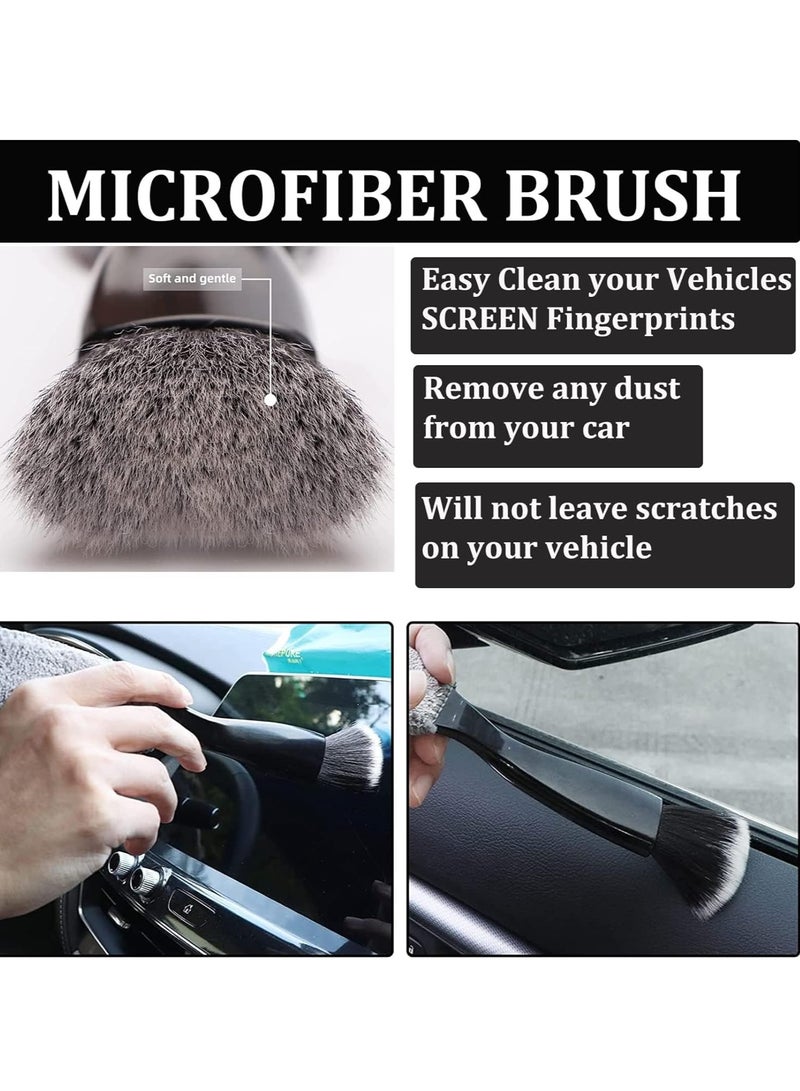 BIGTHREE Double Head Brush for Car Cleaning, Portable Car Interior Detailing Brush Car Dust Brush, 2 Pcs Super Soft Bristles Brush for Car Cleaning Seat Brush for Cleaning Air Vent Dashboard Screen - Image 3
