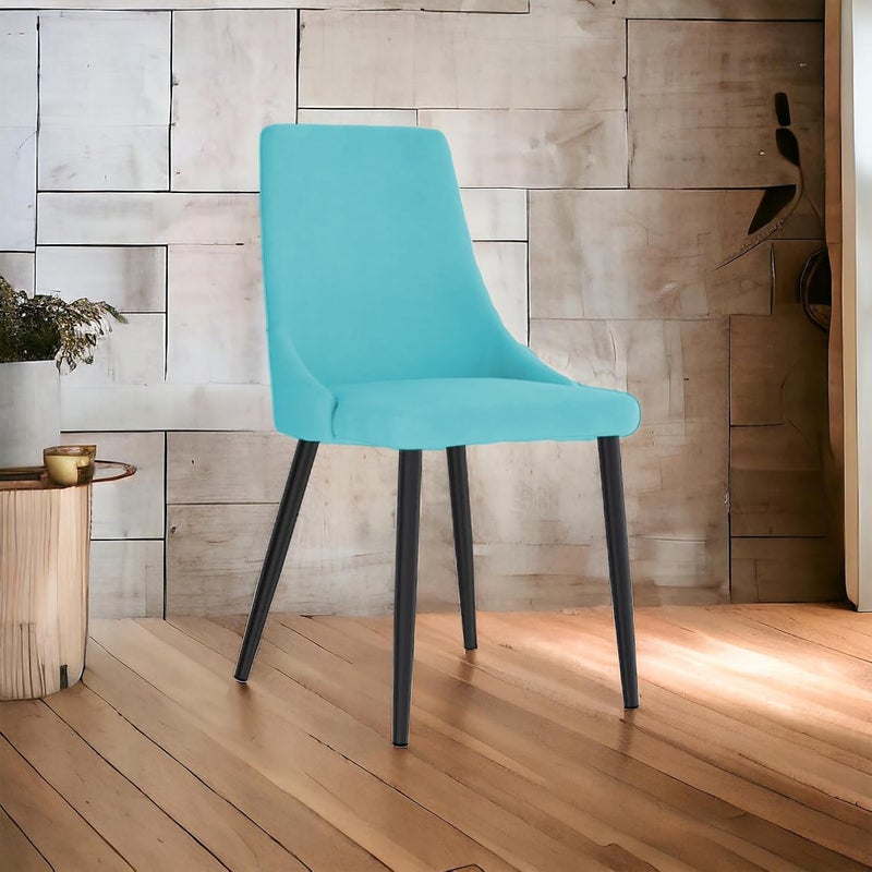Finch Fox Finch Fox Taskpro Modern Unique Velvet Upholstered Seating Living Room Dining Chair with Black Metal Legs in Light Blue Color
