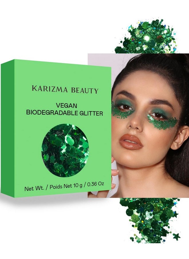 KARIZMA - Vegan Biodegradable Chunky Glitter // Karizma Beauty Green Bio Glitter Eco Glitter Face Glitter Festival Chunky 10G - Image 1