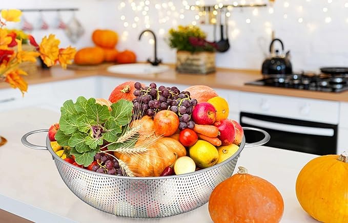 DORATIK Stainless Steel Colander 5QT MicroPerforated Metal Colander Food Strainer with Handles for Draining Washing Rinsing Steaming Non Toxic Dishwasher Safe Solid Construction 3 Stable Feet - Image 4