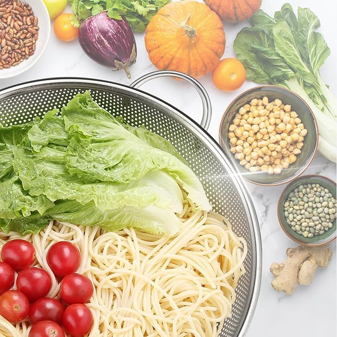 DORATIK Stainless Steel Colander 5QT MicroPerforated Metal Colander Food Strainer with Handles for Draining Washing Rinsing Steaming Non Toxic Dishwasher Safe Solid Construction 3 Stable Feet - Image 3