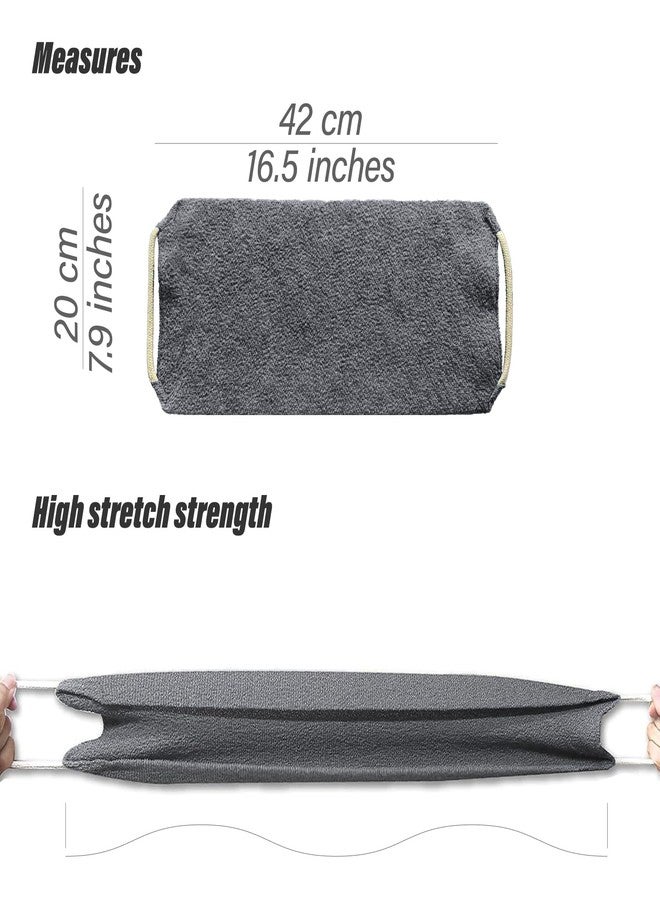 Inmorven Exfoliating Back Scrubber with Handles, Nylon Back Exfoliator, Two Sides Stretchable Pull Strap Shower Deep Cleans Skin Massages Invigorating Blood Circulation for Women Men Body (Dark Gray) - Image 2