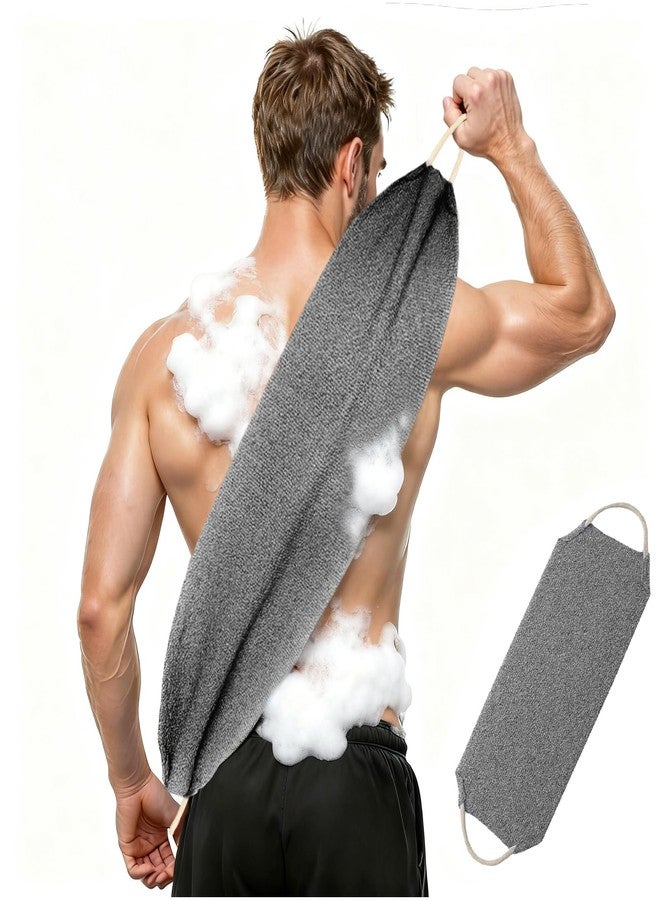 Inmorven Exfoliating Back Scrubber with Handles, Nylon Back Exfoliator, Two Sides Stretchable Pull Strap Shower Deep Cleans Skin Massages Invigorating Blood Circulation for Women Men Body (Dark Gray) - Image 1