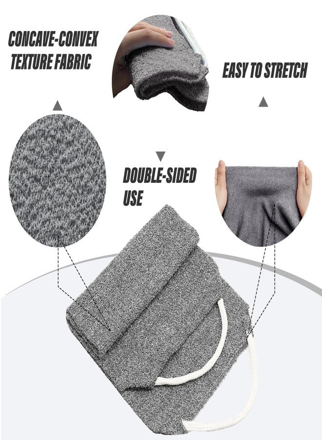 Inmorven Exfoliating Back Scrubber with Handles, Nylon Back Exfoliator, Two Sides Stretchable Pull Strap Shower Deep Cleans Skin Massages Invigorating Blood Circulation for Women Men Body (Dark Gray) - Image 3
