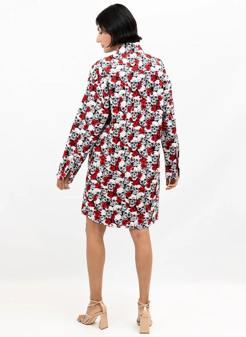 جانارا جونز Sculls And Poppies Cotton Miranda Shirt Dress