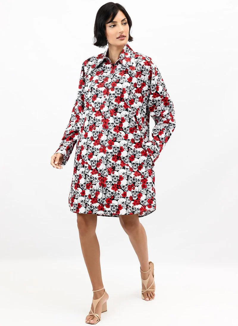 جانارا جونز Sculls And Poppies Cotton Miranda Shirt Dress