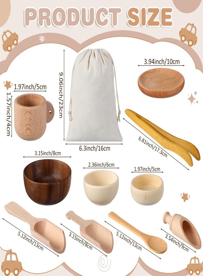 Tiangrid 11 Pcs Sensory Bin Tool Sensory Tools for Boys and Girls Fine Motor Skill Toys Wooden Spoons Bowls Plate with Other Tools for Transfer Work and Fine Motor Learning (Wood) - Image 2