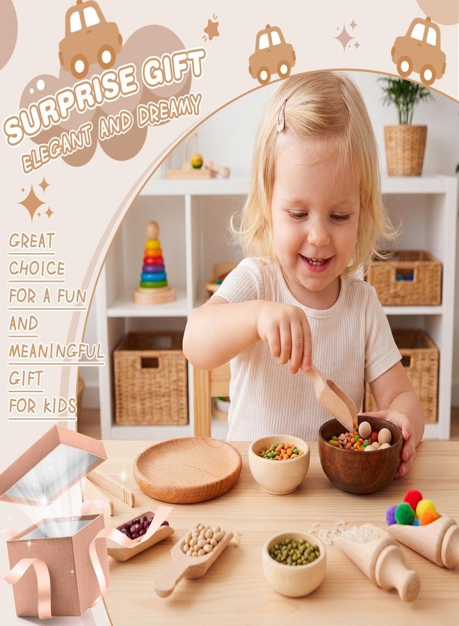 Tiangrid 11 Pcs Sensory Bin Tool Sensory Tools for Boys and Girls Fine Motor Skill Toys Wooden Spoons Bowls Plate with Other Tools for Transfer Work and Fine Motor Learning (Wood) - Image 3
