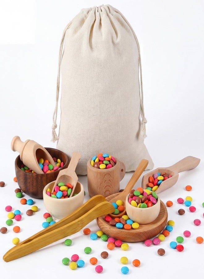 Tiangrid 11 Pcs Sensory Bin Tool Sensory Tools for Boys and Girls Fine Motor Skill Toys Wooden Spoons Bowls Plate with Other Tools for Transfer Work and Fine Motor Learning (Wood) - Image 1