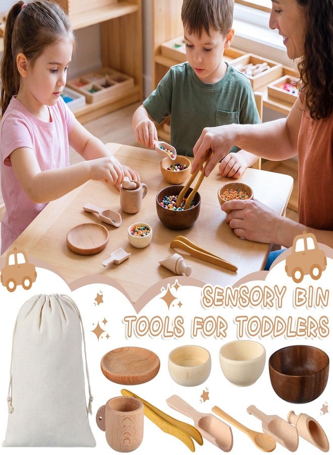 Tiangrid 11 Pcs Sensory Bin Tool Sensory Tools for Boys and Girls Fine Motor Skill Toys Wooden Spoons Bowls Plate with Other Tools for Transfer Work and Fine Motor Learning (Wood) - Image 4