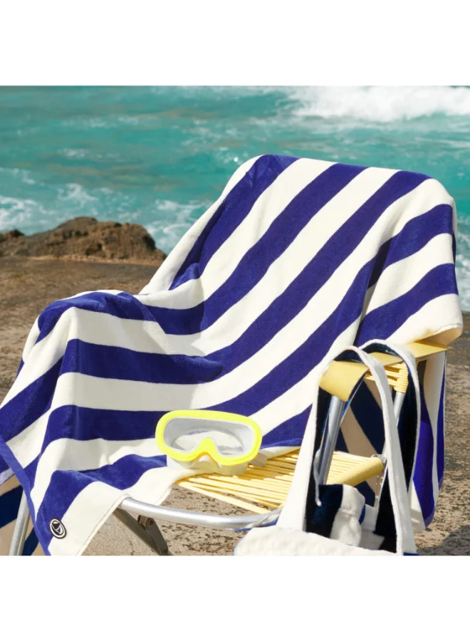 مالبيري ليفينج منشفة قطن تيري كلاسيكية لحمام السباحة ٦٠٠ جرام للمتر المربع ٩٠ سم × ١٨٠ سم أزرق وأبيض