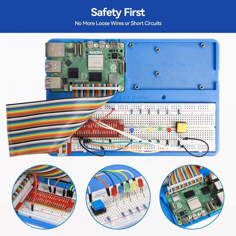 SunFounder RAB Holder Breadboard Kit for Raspberry Pi Compatible with Arduino Uno R4 Minima/WiFi/Uno R3/Mega R3, Raspberry Pi 5 4B 3B+ 3B 2 Model B and 400 830 Points Breadboard - Image 2
