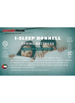 DANUBE HOME Isleep Bonnel Spring Mattress With 2 Pillow Free Medium Firm Feel Spine Balance For Pressure Relief L210xW180 cm Thickness 21 cm Cream/Black  - Image 2