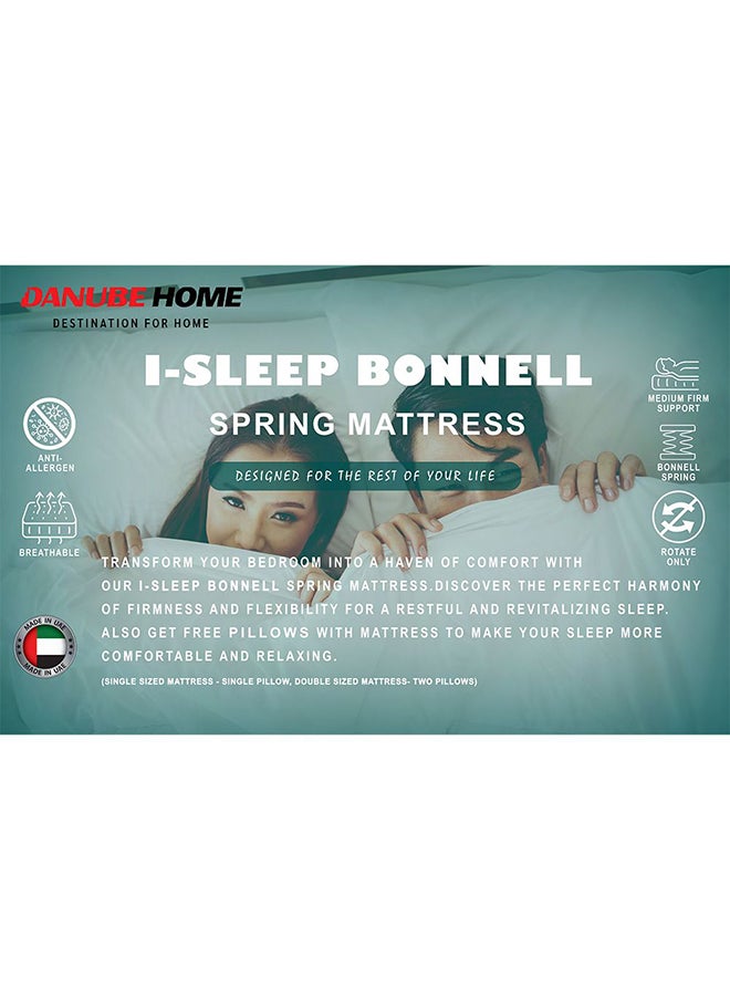 DANUBE HOME مرتبة Isleep Bonnel Spring مع 2 وسادة خالية من ملمس ثابت متوسط وتوازن العمود الفقري لتخفيف الضغط، الطول 210 × العرض 180 سم، السُمك 21 سم، كريمي/أسود  - Image 2