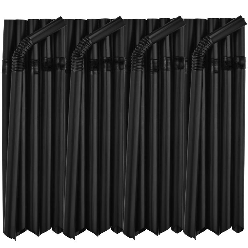 ALINK 100 PCS Jumbo Plastic Boba Straws - Extra Wide Black Disposable Flexible Boba Smoothie Straws  Bendy Bubble Tea Straw for Milkshakes  Tapioca Pearls - 8.5"" L 0.47"" D - Image 1