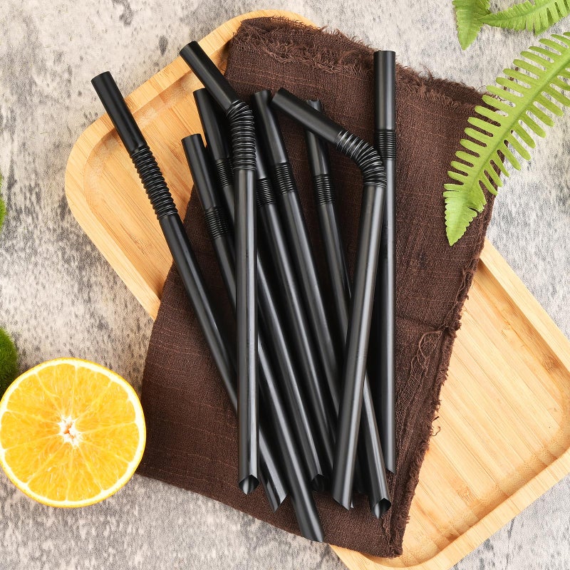 ALINK 100 PCS Jumbo Plastic Boba Straws - Extra Wide Black Disposable Flexible Boba Smoothie Straws  Bendy Bubble Tea Straw for Milkshakes  Tapioca Pearls - 8.5"" L 0.47"" D - Image 3