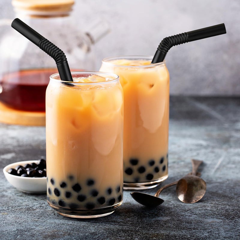ALINK 100 PCS Jumbo Plastic Boba Straws - Extra Wide Black Disposable Flexible Boba Smoothie Straws  Bendy Bubble Tea Straw for Milkshakes  Tapioca Pearls - 8.5"" L 0.47"" D - Image 5