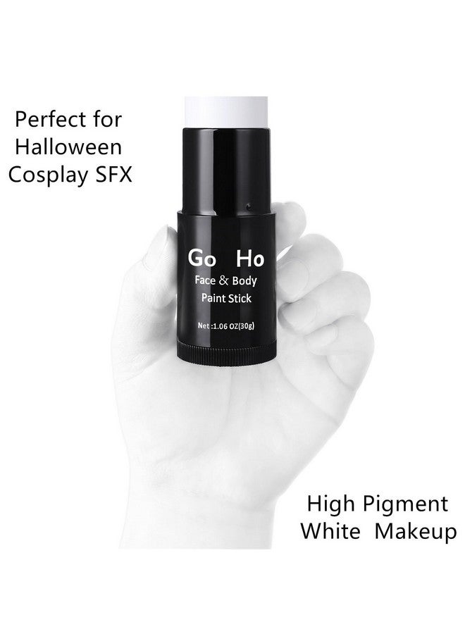 Go Ho Cream-Blendable Clown White Face Paint Stick,Full-coverage Waterproof White Body Paint for Halloween Cosplay Jokester Zombie Vampire Skeleton Clown SFX Makeup,White Eye Black Stick - Image 2