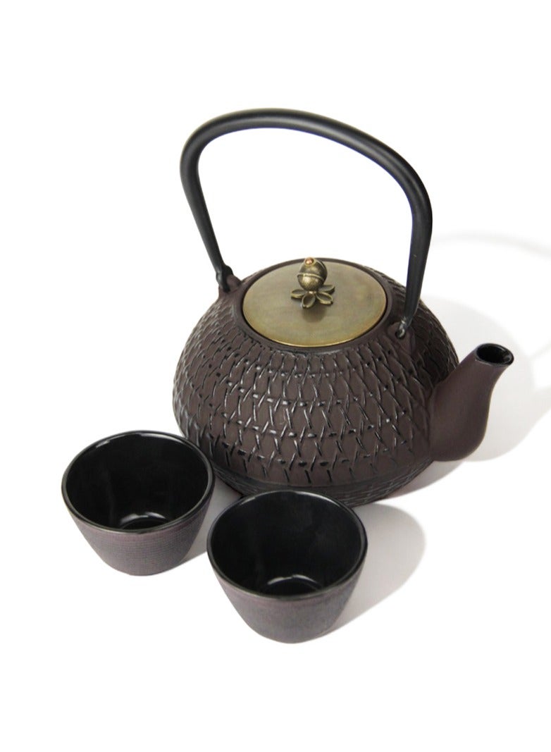 Tealand Durable Coated with Enamel Interior Cast Iron Teapot with Stainless Steel Infuser for Brewing Loose Tea Leaf 1.4 Liters Red-Brown w/ 2 cups - Image 5