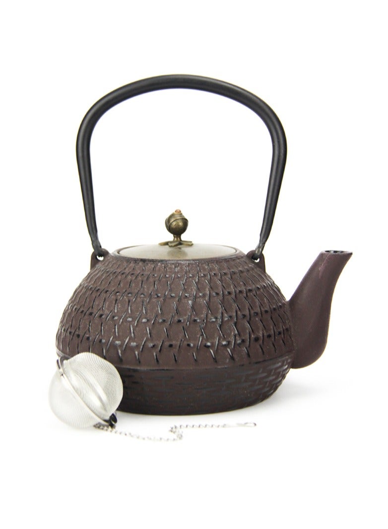 Tealand Durable Coated with Enamel Interior Cast Iron Teapot with Stainless Steel Infuser for Brewing Loose Tea Leaf 1.4 Liters Red-Brown w/ 2 cups - Image 3