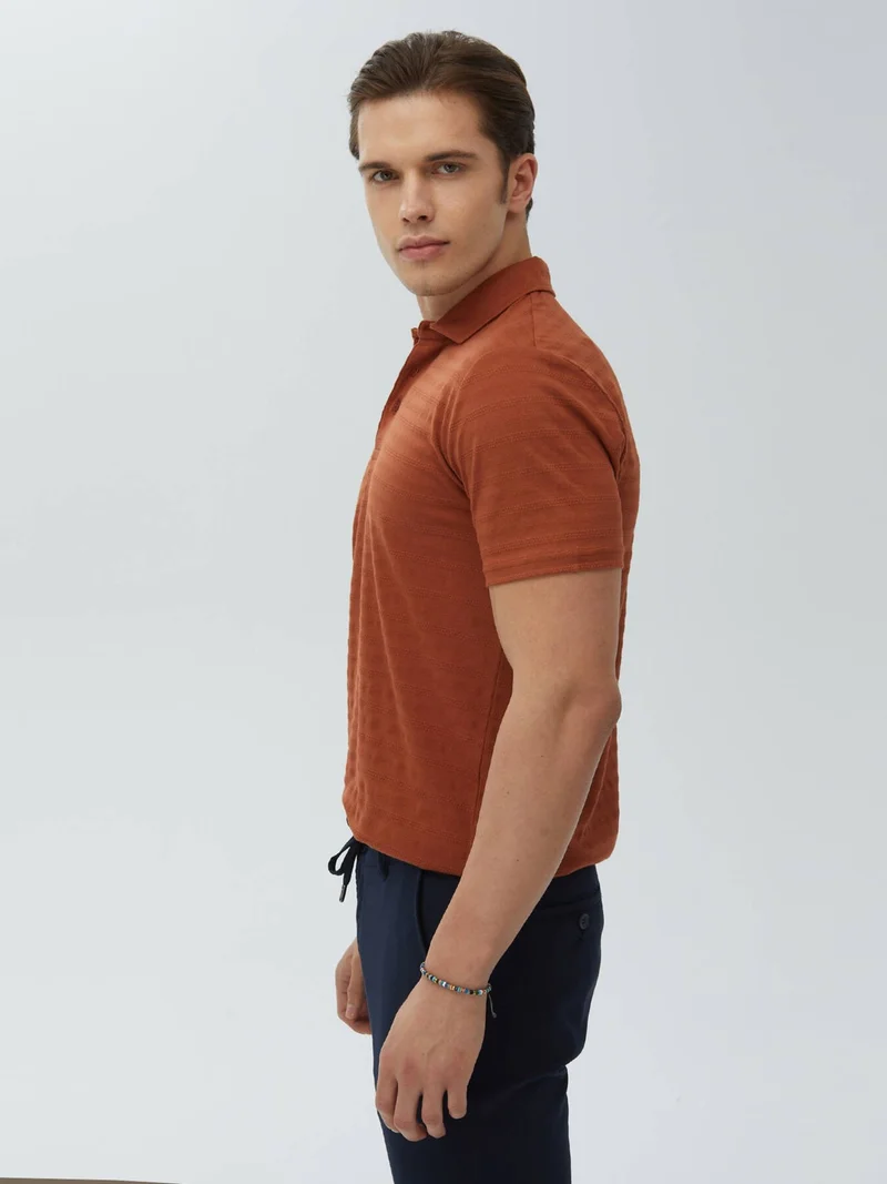 Kip Tile Jacquard Polo Collar 100% Cotton T-Shirt