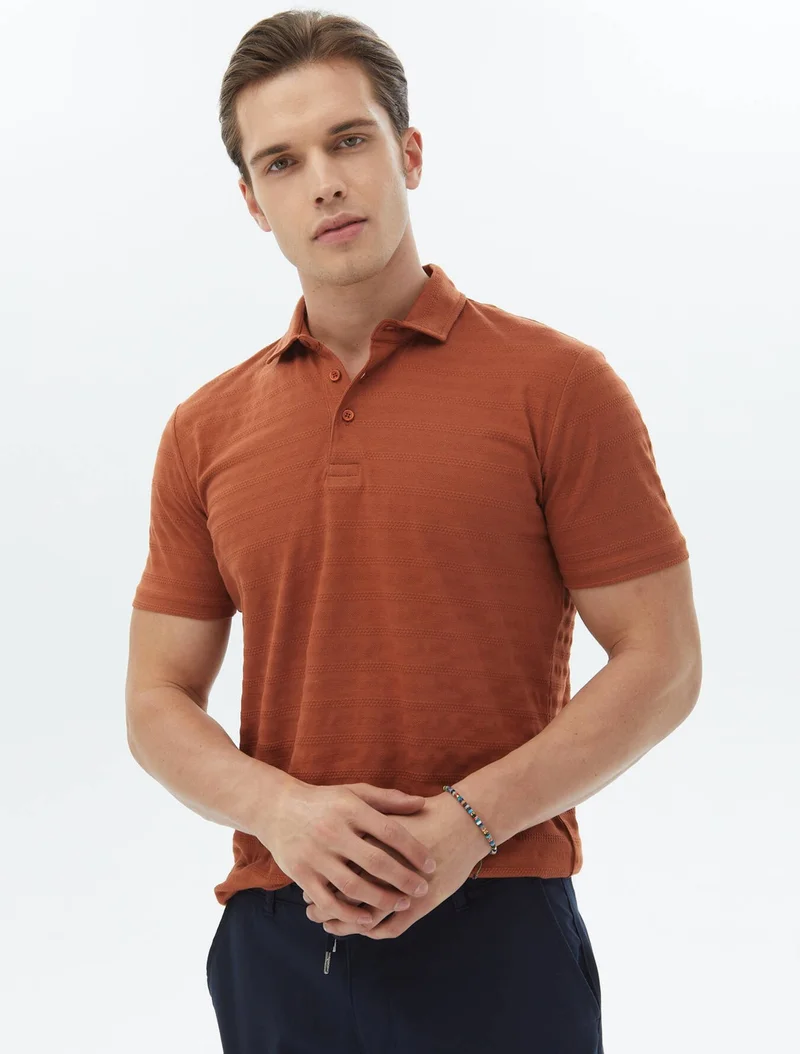 Kip Tile Jacquard Polo Collar 100% Cotton T-Shirt
