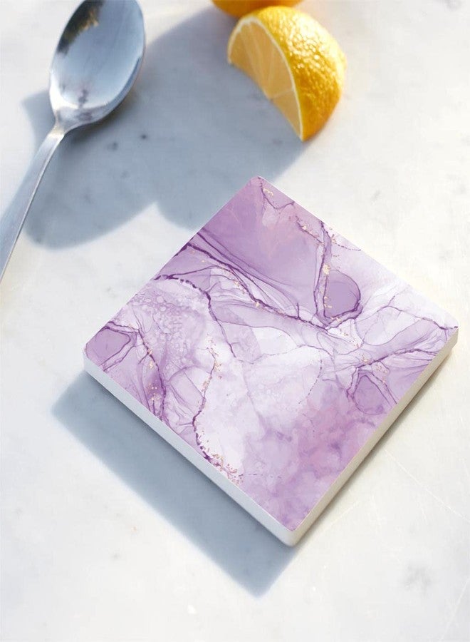 إيلانز ديزاينز مجموعة من 4 قواعد أكواب مربعة من السيراميك الماصة، بلون أبيض لافندر رخامي، مقاس 4 × 4 بوصة - Image 5