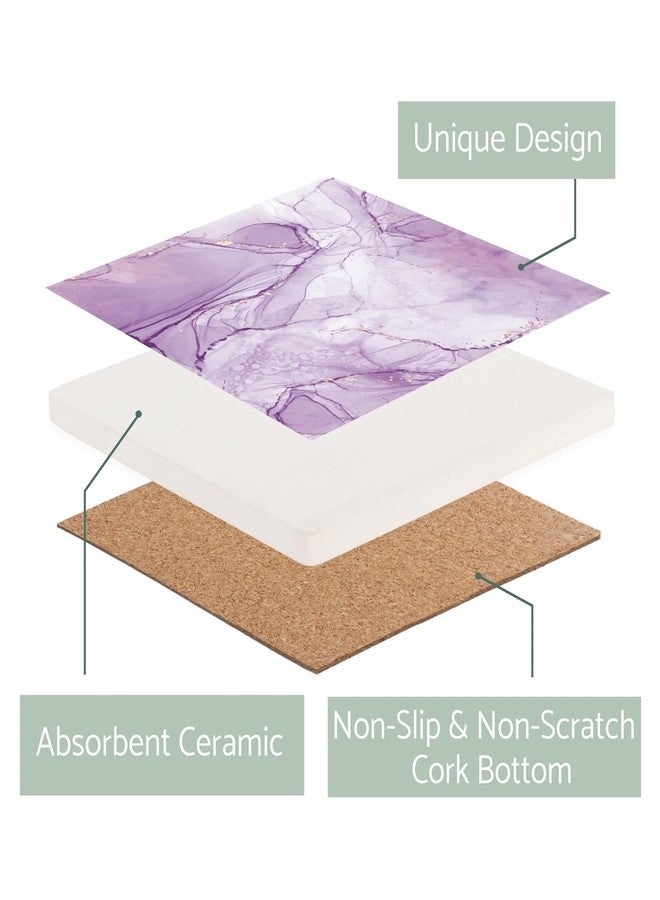 إيلانز ديزاينز مجموعة من 4 قواعد أكواب مربعة من السيراميك الماصة، بلون أبيض لافندر رخامي، مقاس 4 × 4 بوصة - Image 3