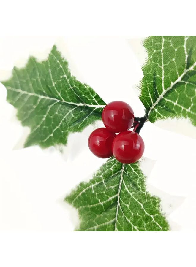 Red Artificial Holly Berries With Leaves Plastic Christmas Halloween Thanksgiving Valentine Decor Wreath Craft Berry Stems For Cake Home Party 10 Pack - Image 2