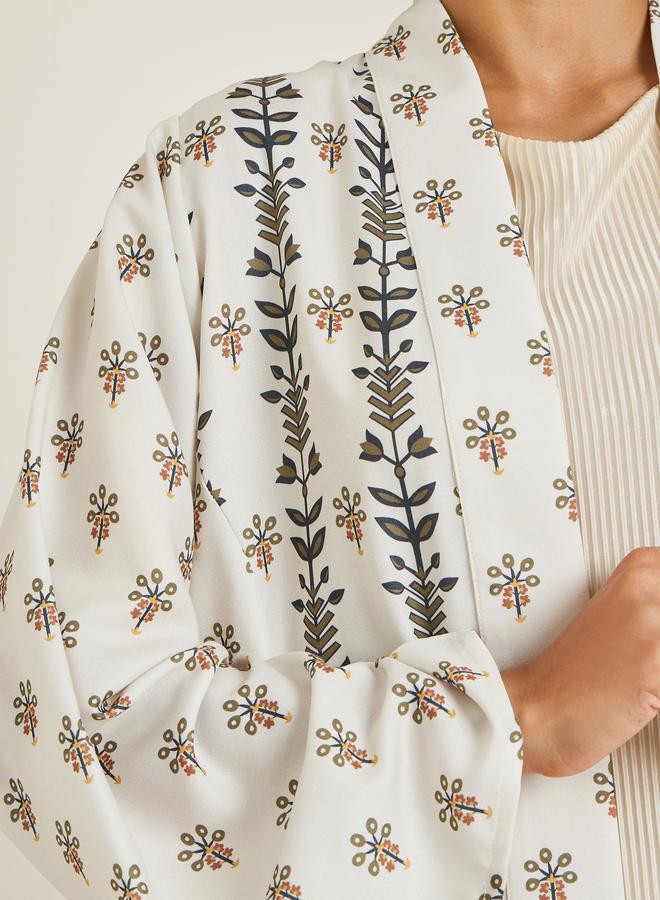 Amirah Women Cream All-Over Printed Open Front Abaya - Image 4