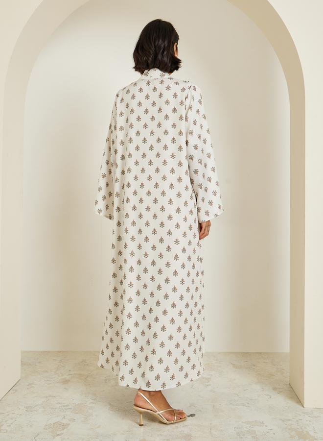 Amirah Women Cream All-Over Printed Open Front Abaya - Image 5