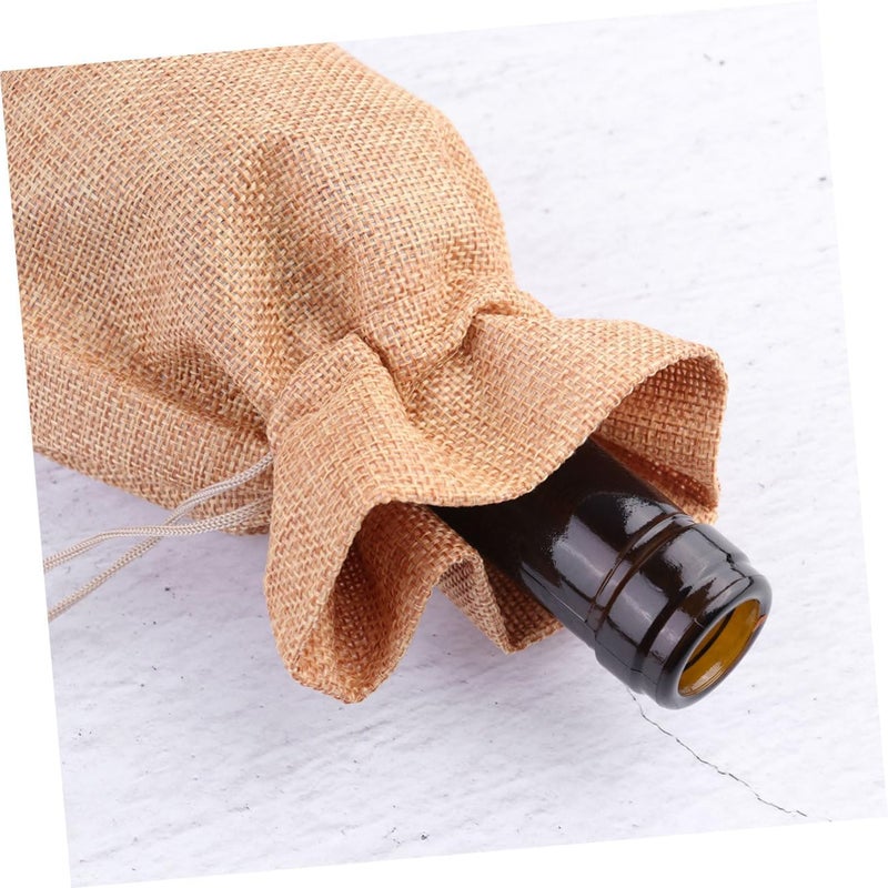 6pcs Dark Beige Linen Wine Bags Drawstring Reusable Wine Bottle Wrap Pouches for Parties and Gifting Breathable Burlap Material - Image 2