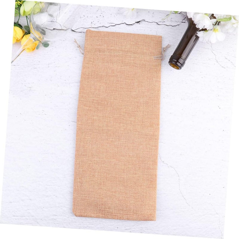 6pcs Dark Beige Linen Wine Bags Drawstring Reusable Wine Bottle Wrap Pouches for Parties and Gifting Breathable Burlap Material - Image 5