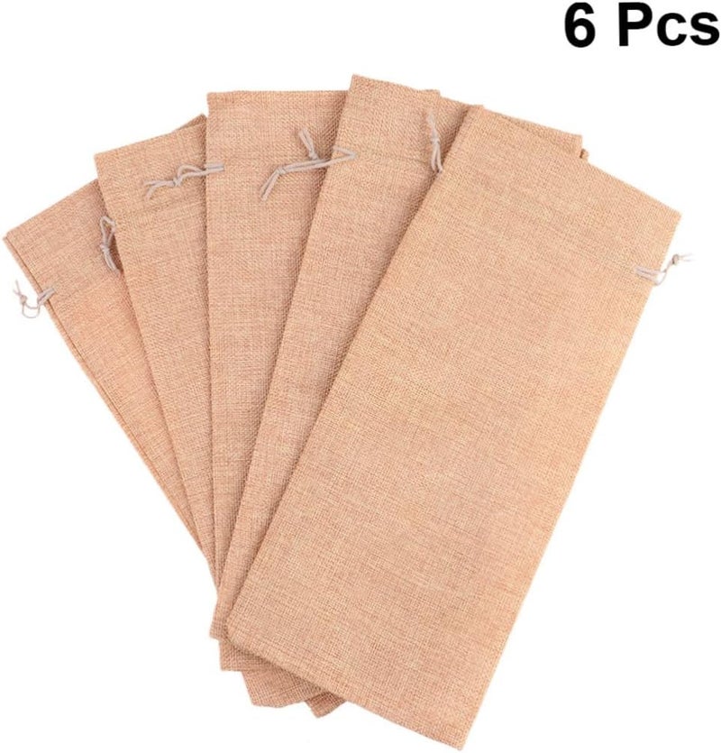 6pcs Dark Beige Linen Wine Bags Drawstring Reusable Wine Bottle Wrap Pouches for Parties and Gifting Breathable Burlap Material - Image 4