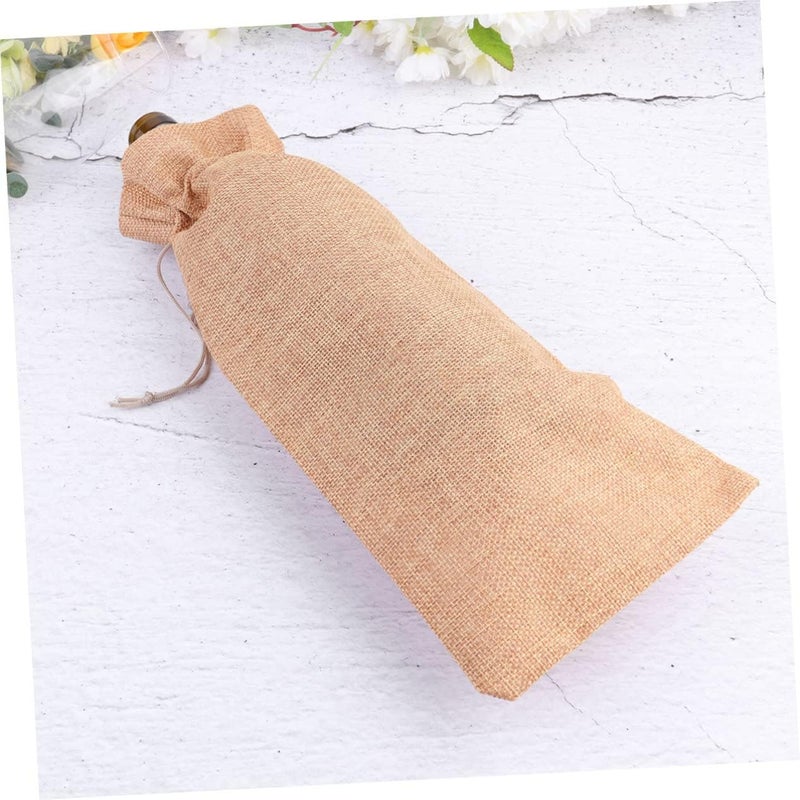 6pcs Dark Beige Linen Wine Bags Drawstring Reusable Wine Bottle Wrap Pouches for Parties and Gifting Breathable Burlap Material - Image 3