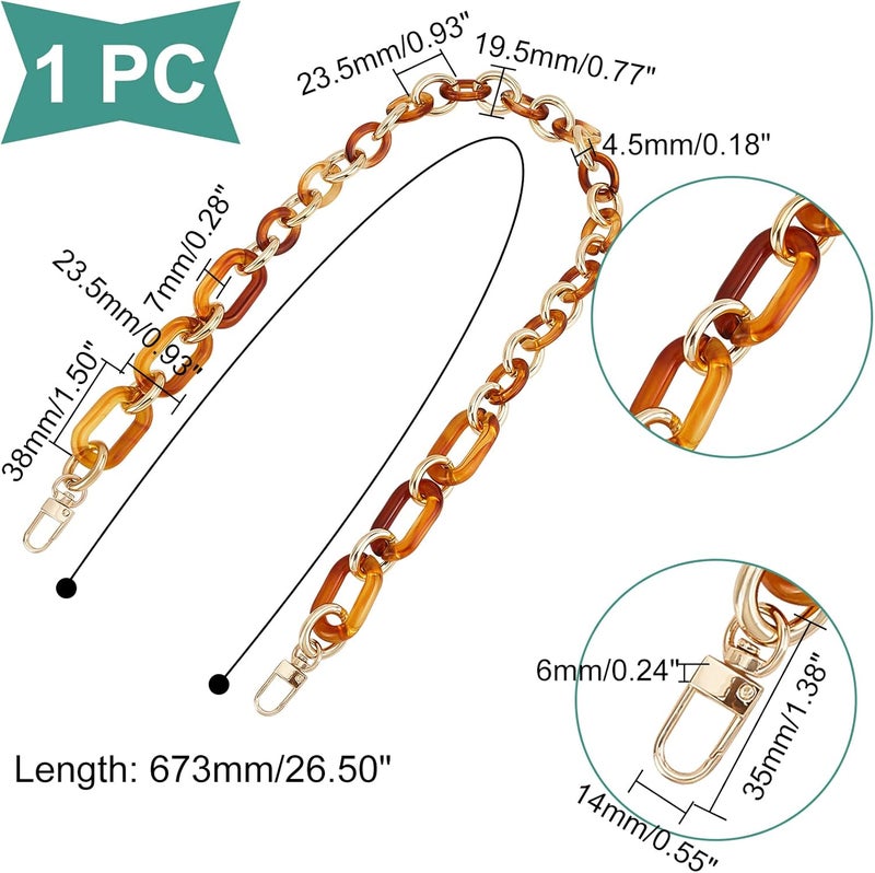 cheekyglo Acrylic Purse Chain Strap, 26.5 Inch Chunky Resin Bag Strap Plastic Handbag Chain Handle Replacement Shoulder Cross Body Chain Clutch Bag Handles DIY Bag Making Accessories, Amber Brown - Image 3