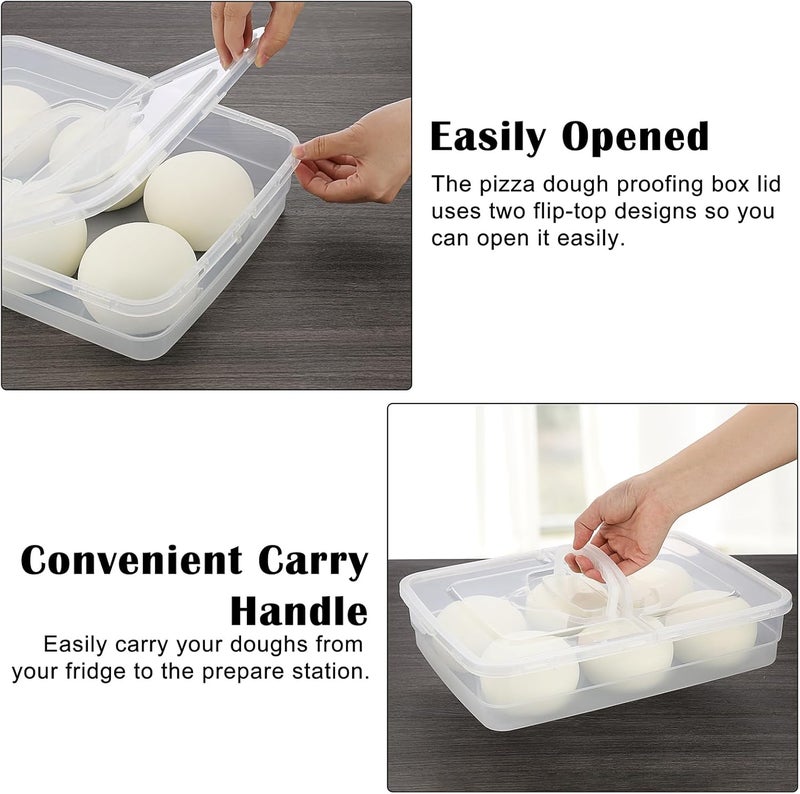 BSTKEY Pizza Dough Proofing Box, 14 x 10.3Inch Large Capacity Container, Fits 4-6 Dough Balls, Household Tray With Carry Handle - Image 3