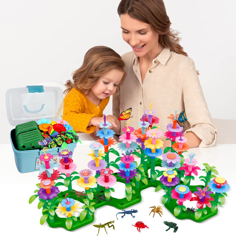 Leetous Birthday Toys Gifts for 2 3 4 5 6 Years Old Toddler Girls Boys 156 PCS Insect Flower Garden Building Educational STEM Pretend Play Gardening SetEaster Basket Stuffers Gifts for Preschool Kids Age 2 - Image 3