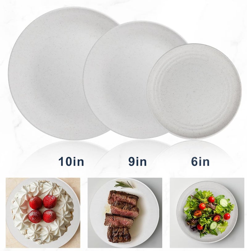 Wrova Wheat straw bowl and plate sets of 40 with cups for kids  Unbreakable plastic dinnerware sets service for 8  Microwave and Dishwasher safe dish sets for kitchen and camping White - Image 2