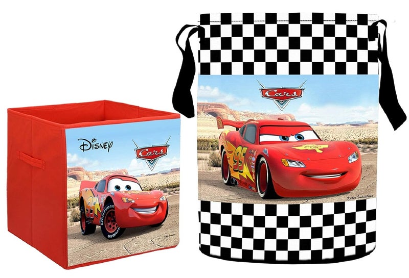 Kuber Industries Kuber Industries Disney Cars Print Non Woven Fabric Foldable Large Size Storage Cube Toy and Waterproof Cotton Laundry Bag, Toy Storage, Laundry Basket Organizer 45 L (Set of 2, Red)-KUBMART10414 - Image 1