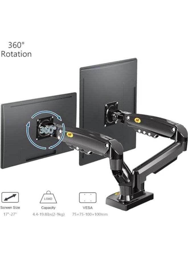 NB NORTH BAYOU - Dual Monitor Desk Mount Stand Full Motion Swivel Computer Monitor Arm For Two Screens 17 27 Inch With 4.4~19.8Lbs Load Capacity For Each Display F160 - Image 1